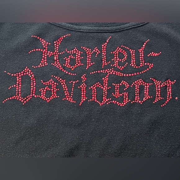 🏍️🔴Las Vegas Nevada Harley-Davidson Red Beaded Bling Black Long Sleeve Tee | M - Picture 7 of 17